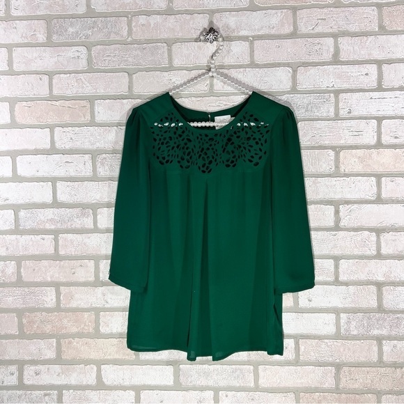 Anthropologie HD in Paris Dara Tee Laser Cut Blouse in Green Size 0 - Picture 2 of 8